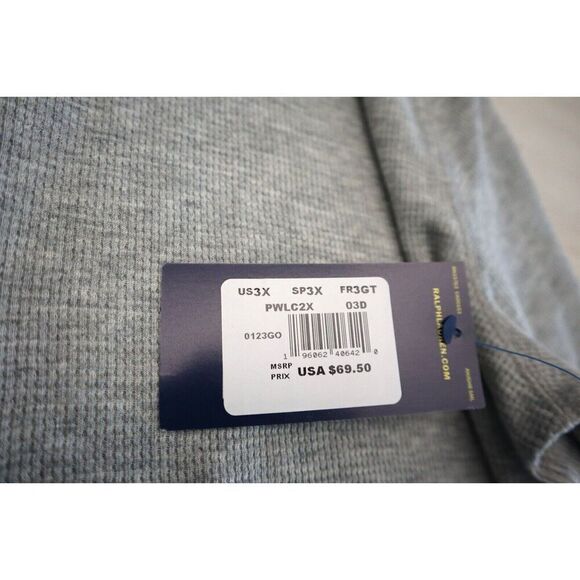 Polo Ralph Lauren PWLC2X Men Sz 3X Light Gray Heather Waffle L/S Crew Shirt - Picture 4 of 9